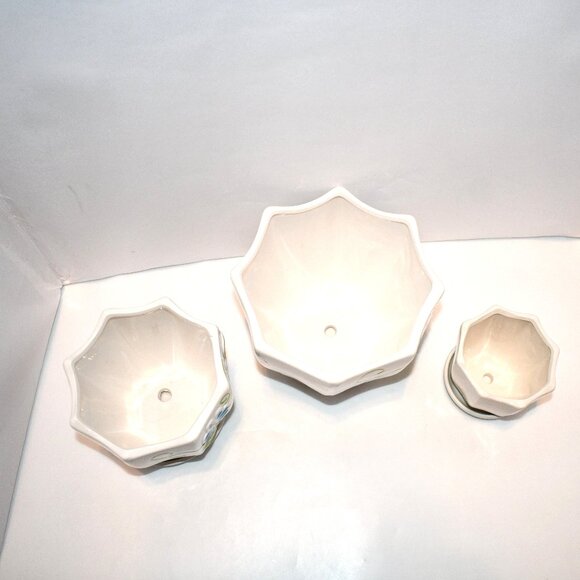 STHIE Ceramic Plant Pots with Drainage Holes and Saucers, Set of 3 Round Flower - Picture 5 of 6